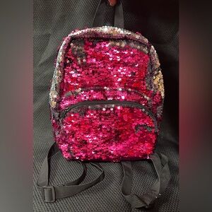 BioWorld Sequined Mini Backpack Black Silver and Fuchsia Reversible Sequins